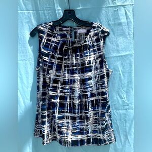 Calvin Klein Sleeveless Business Casual Blue Print Blouse XL